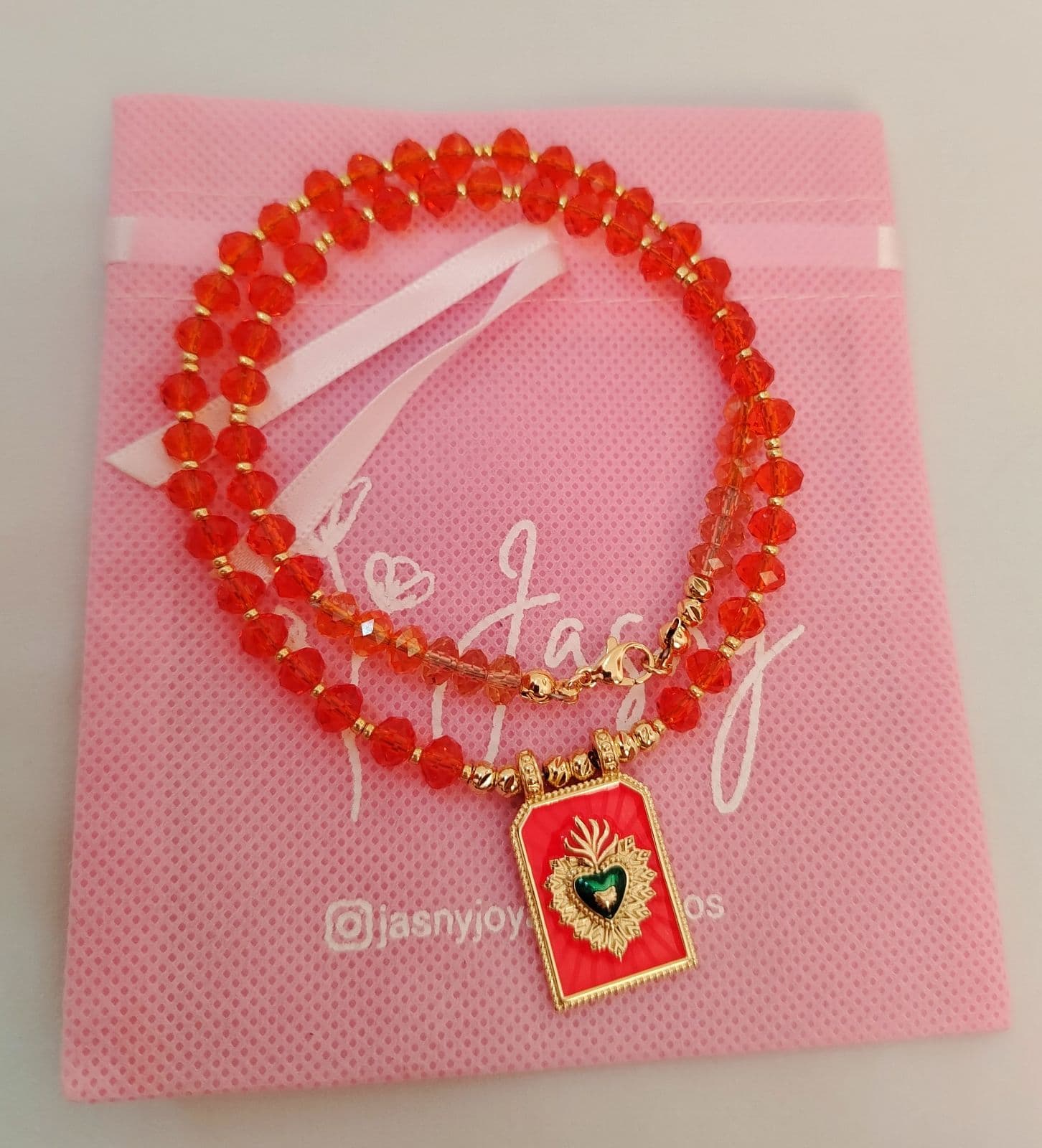 Collar Corazón Con Fuego | Naranja